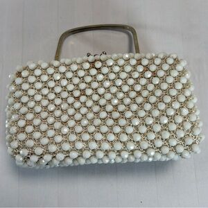 Broadway elegant White Beaded Clutch